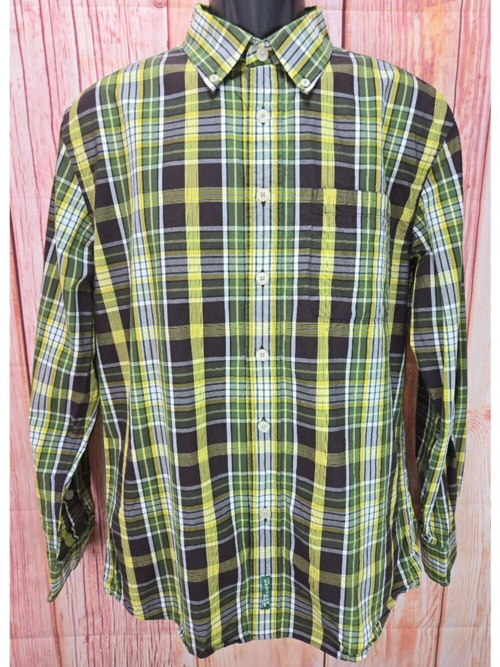 Orvis Mens Green Plaid Active Fit Long Sleeve Shirt Medium